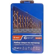 Набор сверл по металлу с кобальтом 5% в металлической коробке, 1.5-6.5 мм (через 0.5мм + 3.2мм, 4.8мм), 13 шт, Cutop Profi