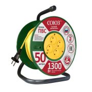 Удлинитель ТМ Союз силовой на катушке с 4 гнезда 1300 Вт 50м