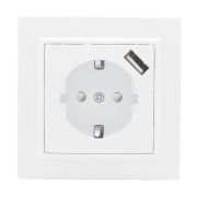 Розетка 1-местная СП с/з Минск 16А белая с защитными шторками с USB