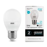 Лампа светодиодная LED 6 Вт 450 лм 4100К шар P45 нейтральный E27 AC 220В Elementary Gauss