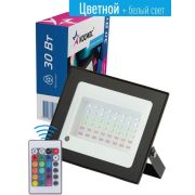 Прожектор светодиодный 30Вт, RGB с пультом, IP65, КОСМОС