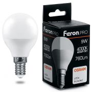 Лампа светодиодная LED 9вт Е14 белый матовый шар Feron.PRO