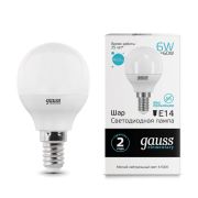 Лампа светодиодная LED 6 Вт 450 лм 4100К шар P45 нейтральный E14 AC 220В Elementary Gauss