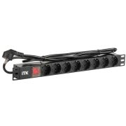 Блок розеток 19 (8шт)PDU с LED выключателем ПВХ 1U шнур 2м вилка DIN49440 (нем.станд) | PH12-8D1-P | ITK
