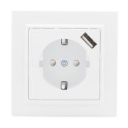 Розетка 1-местная СП с/з Минск 16А белая с защ. штор. с USB  EKF | ERR16-028-100-USB | EKF