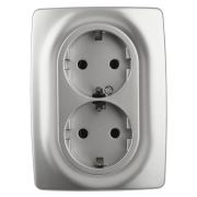 12-2106-03 Электроустановка ЭРА Розетка 2X2P+E Schuko, 16A-250В, IP20, Эра12, алюминий | Б0031230 | ЭРА