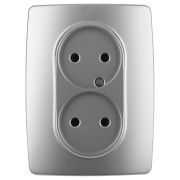 12-2107-03 Электроустановка ЭРА Розетка 2X2P, 16A-250В, IP20, Эра12, алюминий | Б0031240 | ЭРА