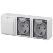 Блок две розетки+выключатель двойной 11-7404-01  IP54, 16АХ(10AX)-250В, ОУ,  Эксперт, белый (5 |Б0027675 | ЭРА