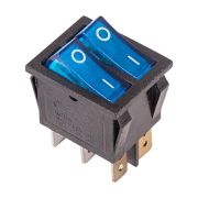 Выключатель клавишный 250V 15А (6с) ON-OFF синий с подсветкой ДВОЙНОЙ | 36-2411 | REXANT