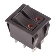 Выключатель клавишный 250V 15А (6с) ON-OFF черный с подсветкой ДВОЙНОЙ | 36-2430 | REXANT