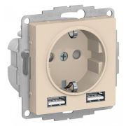 AtlasDesign Бежевый Розетка 16А c 2 USB A+A, 5В/2,4А, 2х5В/1,2А, механизм | ATN000230 | SE
