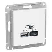 AtlasDesign Белый USB Розетка A+С, 5В/2,4 А, 2х5В/1,2 А, механизм | ATN000139 | SE