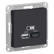 AtlasDesign Карбон USB Розетка A+С, 5В/2,4А, 2х5В/1,2 А, механизм | ATN001039 | SE