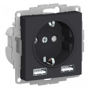 AtlasDesign Карбон Розетка 16А c 2 USB A+A, 5В/2,4А, 2х5В/1,2 А, механизм | ATN001030 | SE