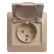 Glossa Бежевый Розетка с заземлением со шторками с крышкой, IP20 (в сборе с рамкой) | GSL000246 | SE