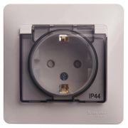 Glossa Белый Розетка с заземлением со шторками с крышкой, IP44 (в сборе с рамкой) | GSL000148 | SE