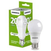 Лампа светодиодная A60 груша 20Вт 230В 4000К E27  | LL-A60-20-230-40-E27-G | GENERICA