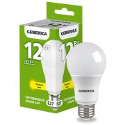 Лампа светодиодная A60 груша 12Вт 230В 3000К E27  | LL-A60-12-230-30-E27-G | GENERICA