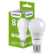 Лампа светодиодная A60 груша 8Вт 230В 4000К E27  | LL-A60-08-230-40-E27-G | GENERICA