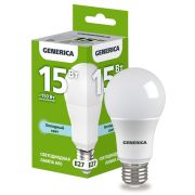 Лампа светодиодная A60 груша 15Вт 230В 6500К E27  | LL-A60-15-230-65-E27-G | GENERICA