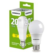 Лампа светодиодная A60 груша 20Вт 230В 3000К E27  | LL-A60-20-230-30-E27-G | GENERICA