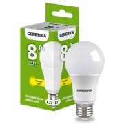 Лампа светодиодная A60 груша 8Вт 230В 3000К E27  | LL-A60-08-230-30-E27-G | GENERICA
