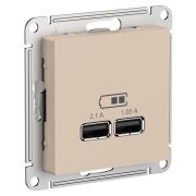 AtlasDesign Песочный USB Розетка A+A, 5В/2,1 А, 2х5В/1,05 А, механизм | ATN001233 | SE
